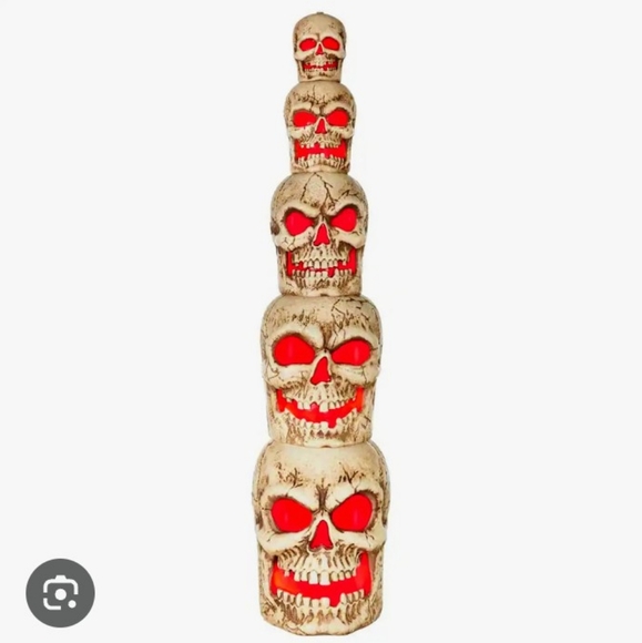 8 Ft Grave And Bones Halloween Skull Totem with Red LED Lights
